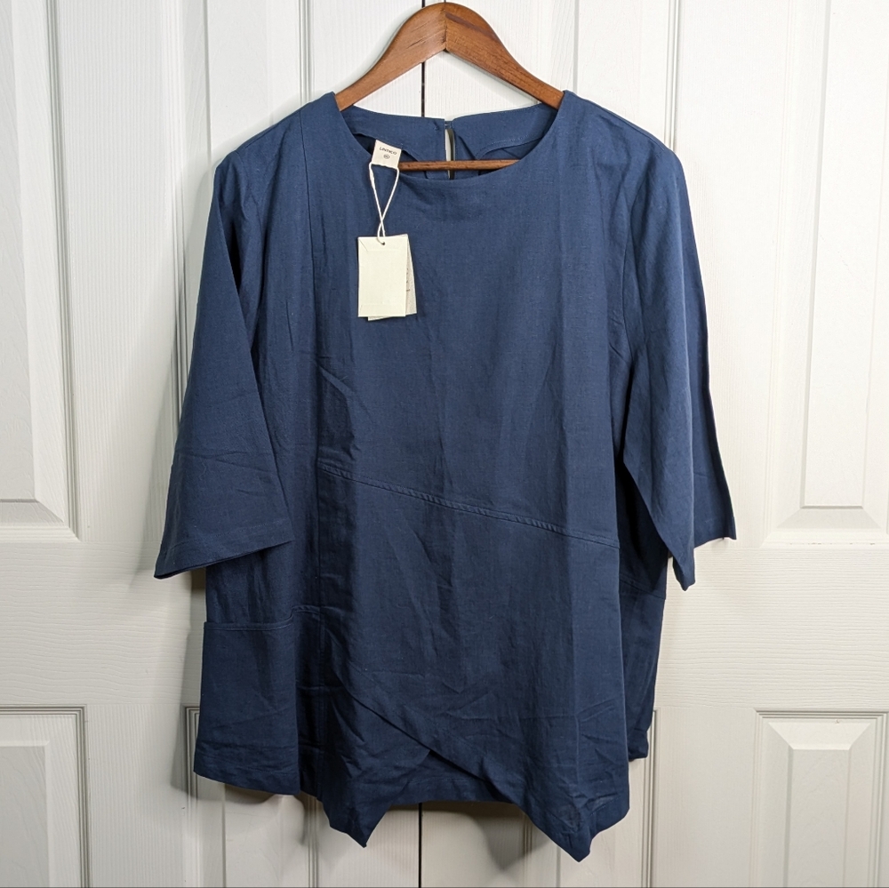 NEW Lintico Asymmetrical Tunic Top XXL Blue Lagenlook Minimalist Linen Cotton - Picture 2 of 12